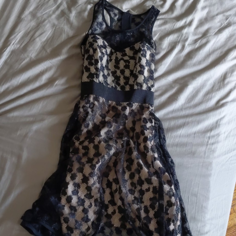 Milly silk sweetheart neck dress with lace overlay